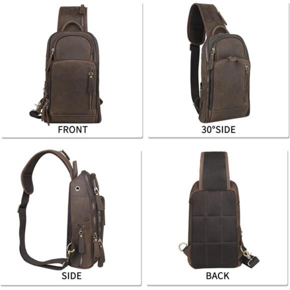 Leather Chest Bag Black Tactical Crossbody Bag Sling - Etsy Men\'s Crossbody Tactical Shoulder Leather Sling Bag